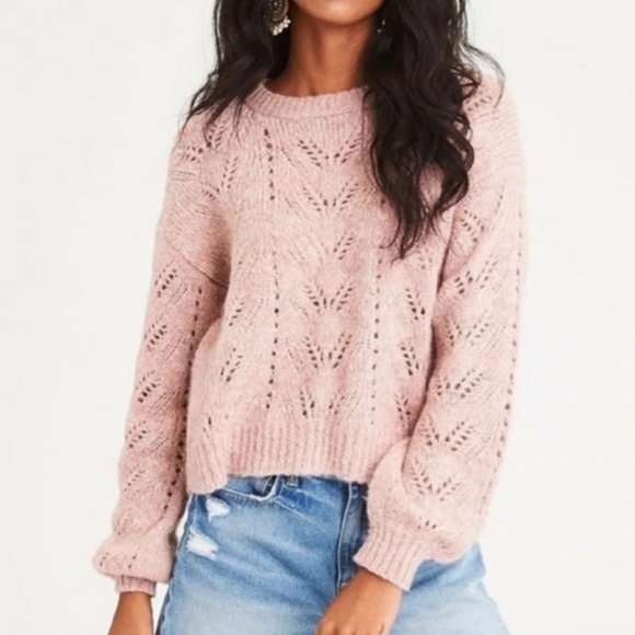 American Eagle Outfitters Sweaters - American Eagle Pointelle Cropped Fit Wool Blend Knit Sweater